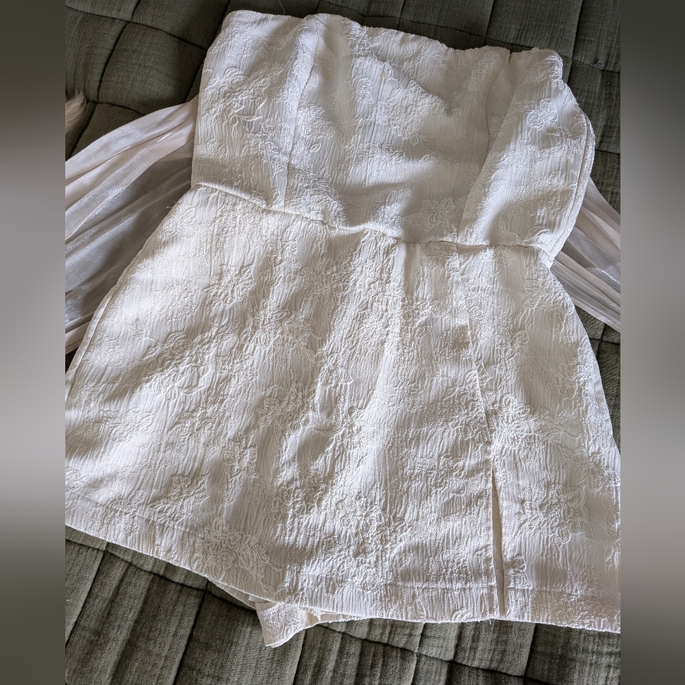 Lulus Lace Romper With Gauze Tie